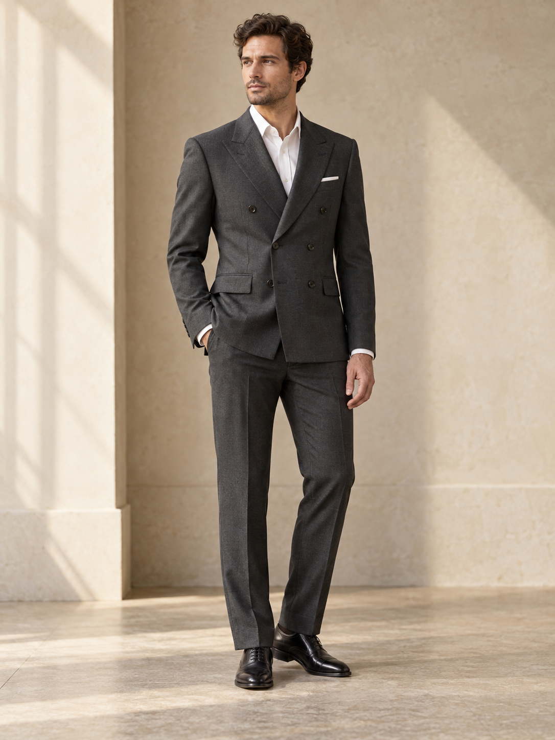 Charcoal Double-Breasted Suit — design visualization