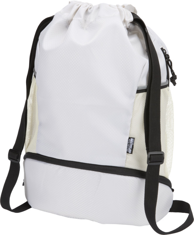 Varyon GRS recycled sports drawstring bag with bottom compartment 18L in Sandstone